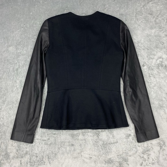 Theory Jacket Womens Size 4 Black Wool Blend Goat Leather Rory Blazer Collarless - Picture 11 of 16